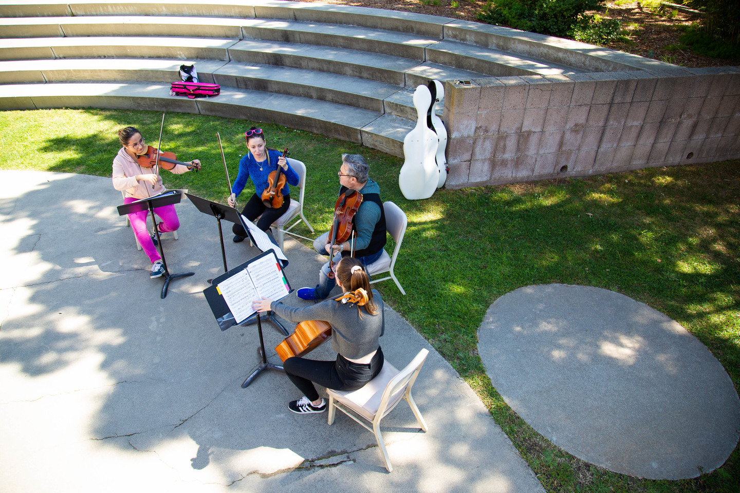 Young Artists String Quartet rehearsing in UCSB Music Bowl