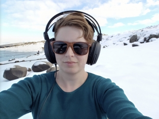 Dr. Elizabeth Hambleton on Mt. McKay in Victoria, Australia while she was taking a field recording class with the Bogong Centre for Sound Culture in June 2019.